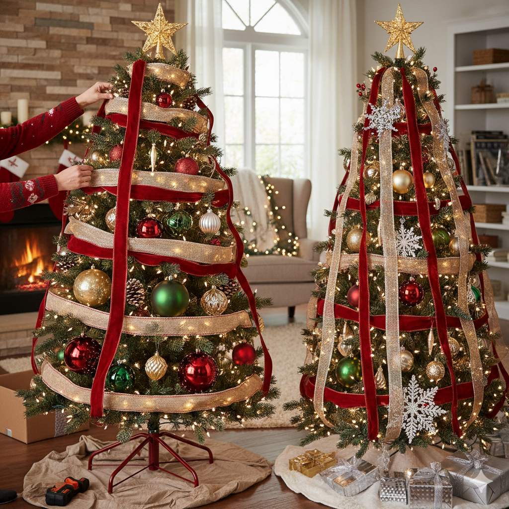 Decorating a Christmas tree